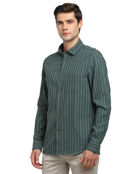 Turtle Men 100% Cotton Slim Fit Dark Green Casual Shirt