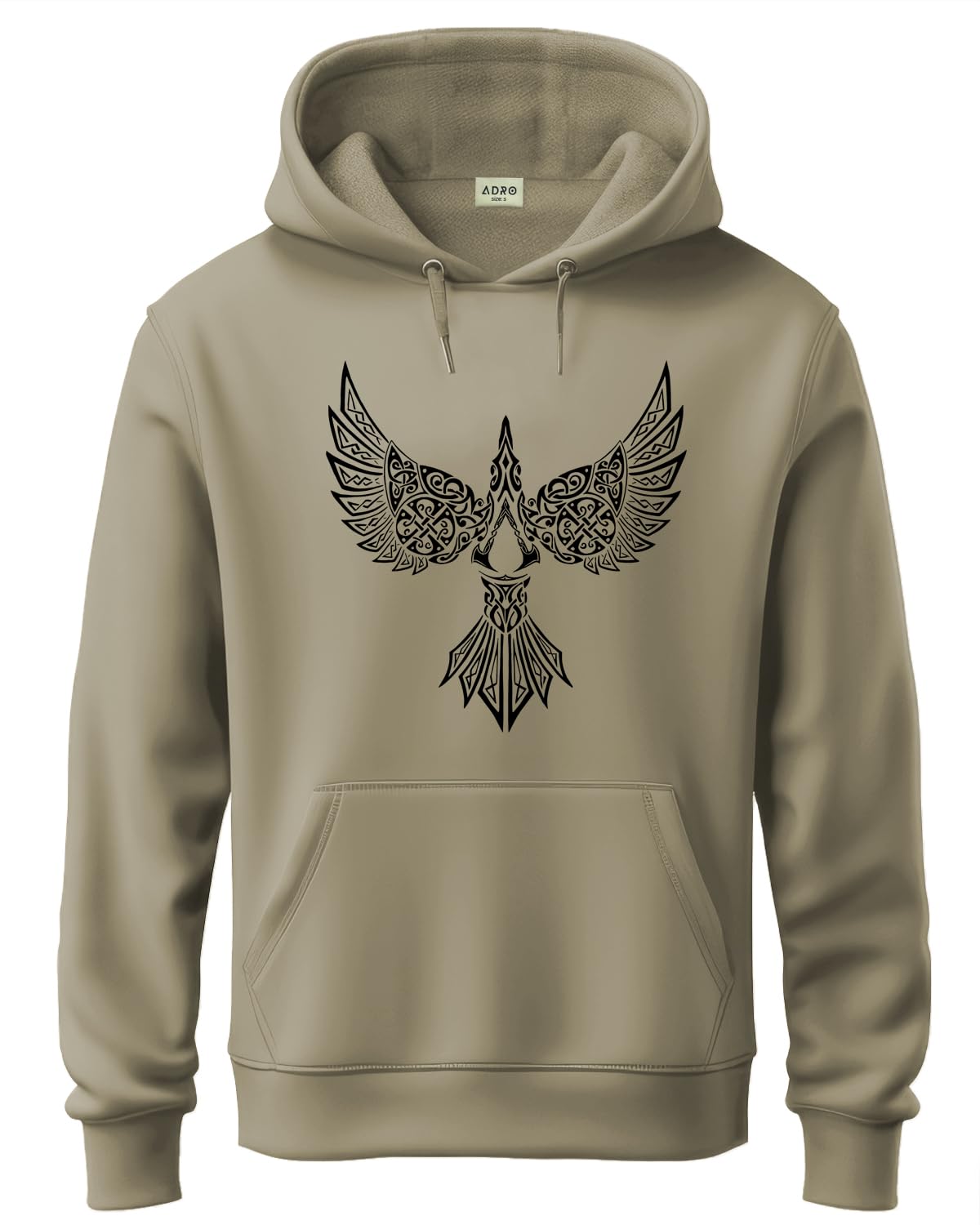 ADRO Men's Cotton Neck Hooded Sweatshirt (H24-BIRD-BE_Beige