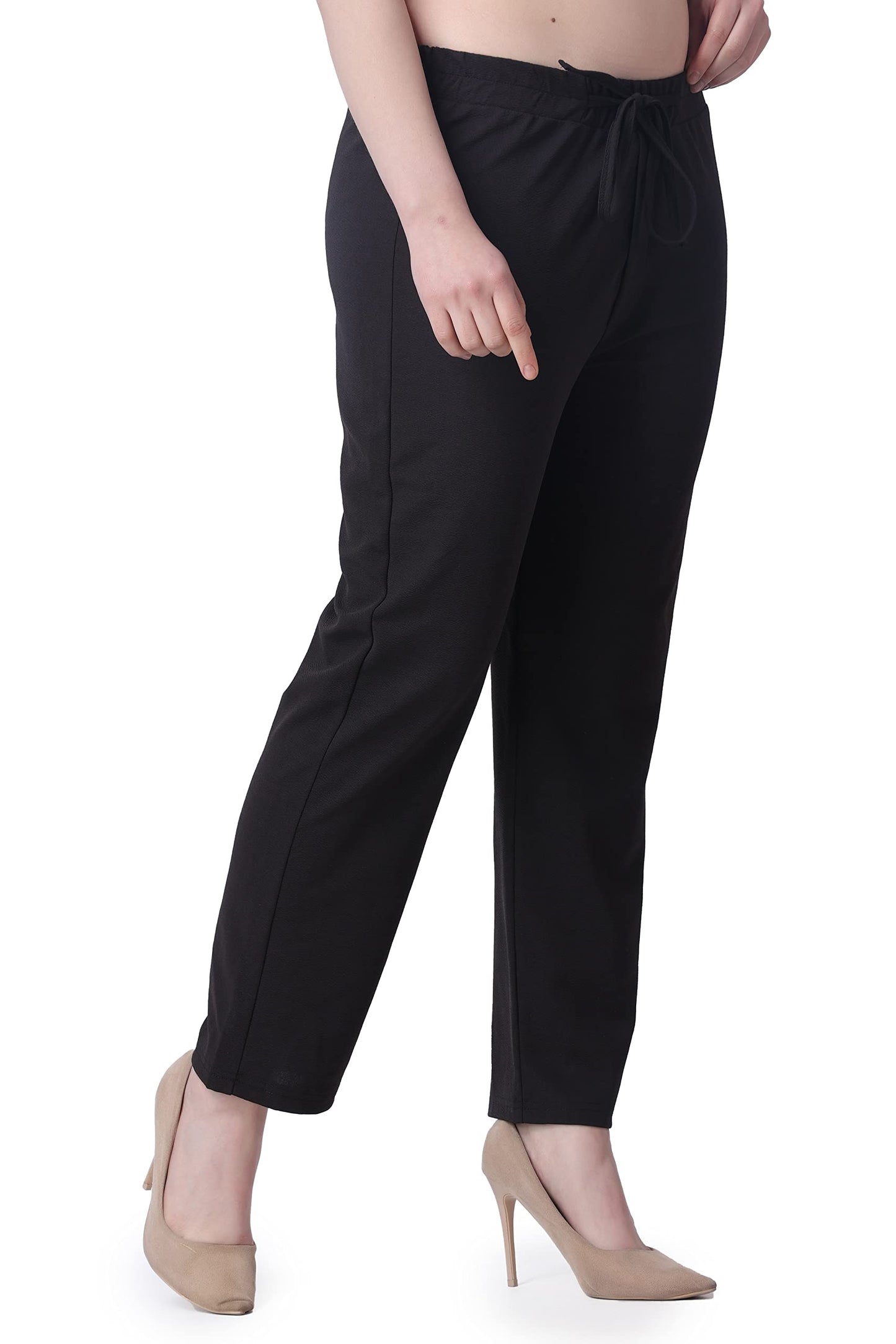 POPWINGS Casual Solid Trousers for Women || Straigh Leg Plain Women Trousers for Summer || Pull On Trousers for Women || Regular