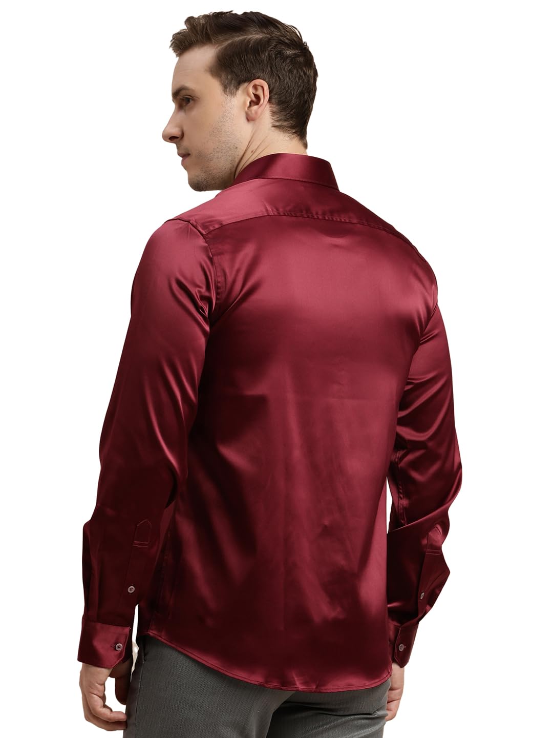 Turtle Men Poly Satin Maroon Solid Slim Fit Full Sleeve Ceremonial Shirt