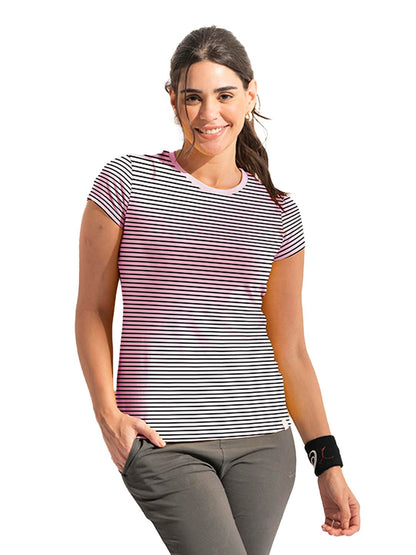 Lyra WomenS Printed Striper Round Neck Regular Fit Cotton T-Shirt