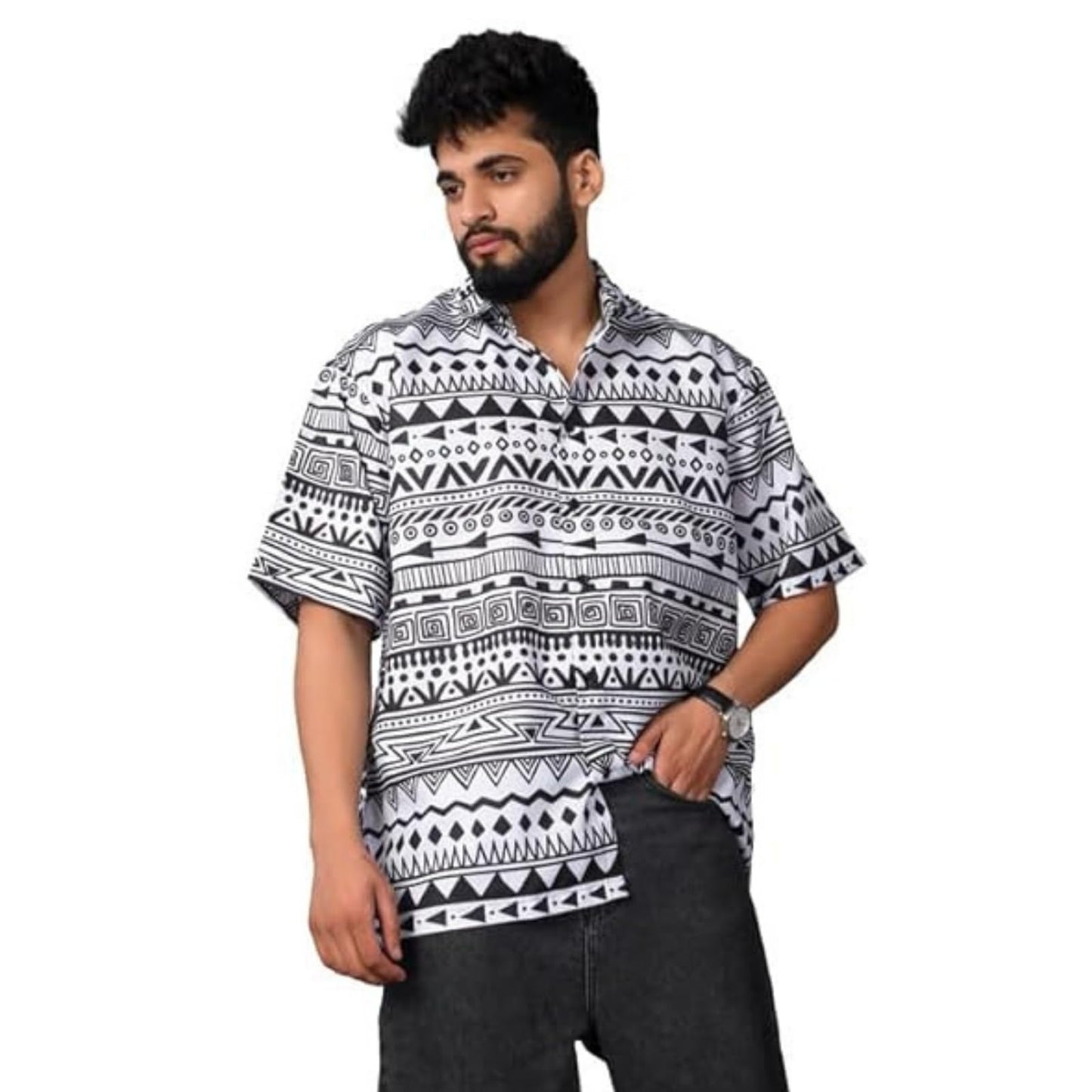 Brown Culture MenS Cotton Blend Abstract Print Shirt With Spread Collared Half Sleeves Standard Length And Button Down Closure