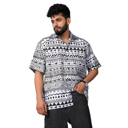 Brown Culture MenS Cotton Blend Abstract Print Shirt With Spread Collared Half Sleeves Standard Length And Button Down Closure