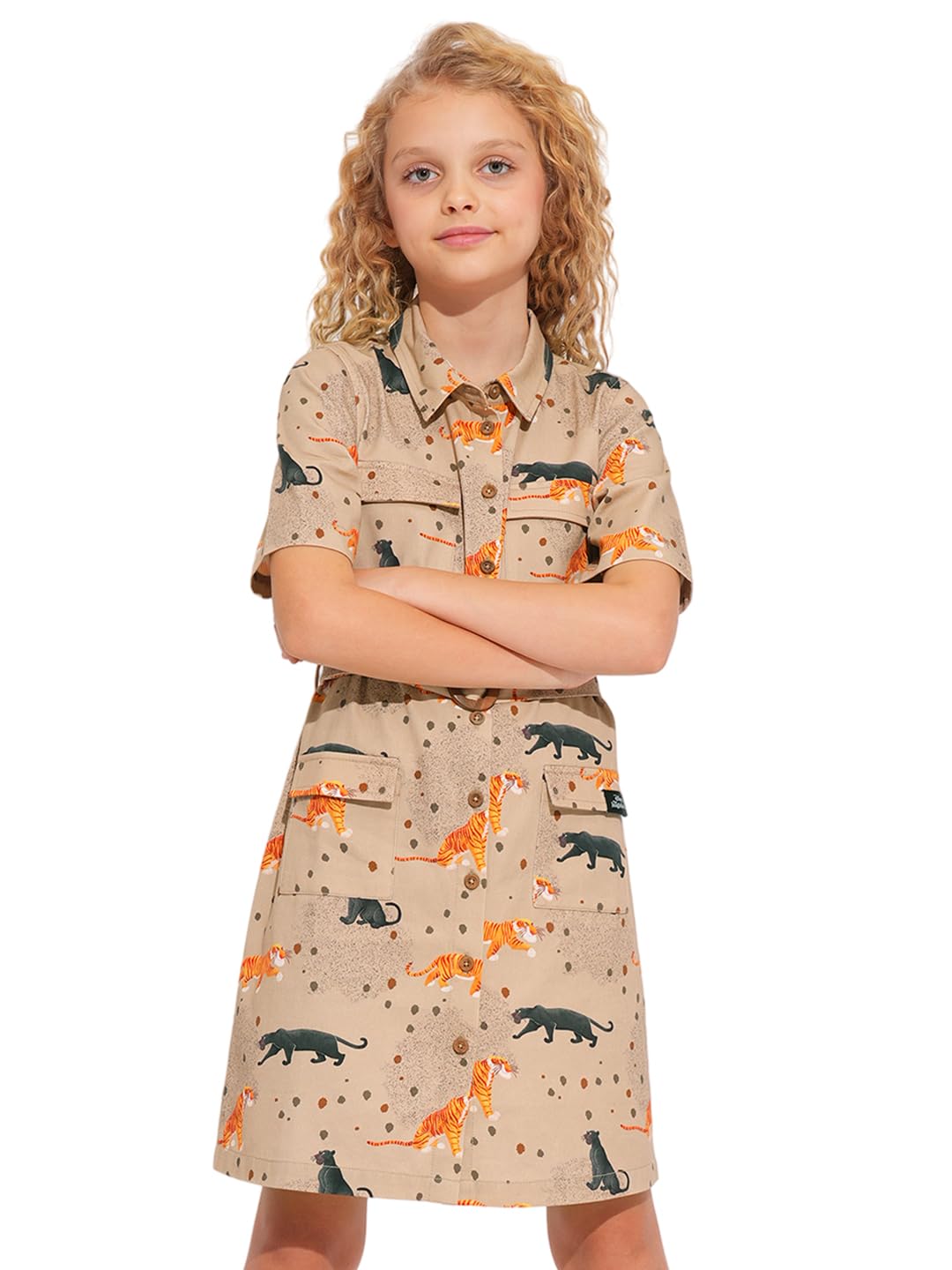 Vero Moda Girls Beige Animal Print Shirt Dress
