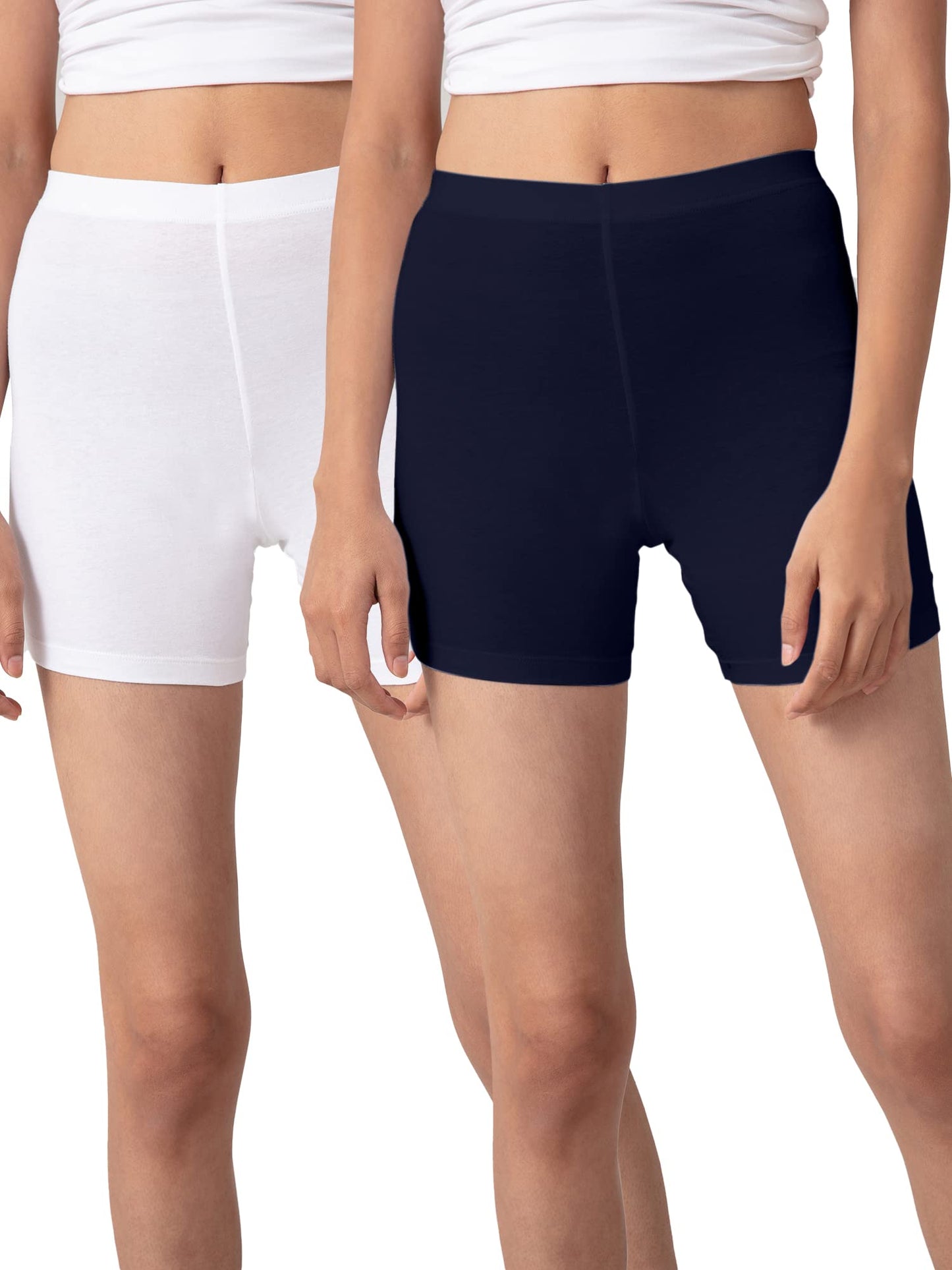 Nykd (Nyp083 Po2 Cotton Stretchable Cycling Shorts For Women | High Waist Shorties With Full Coverage & Concealed Waistband | Id