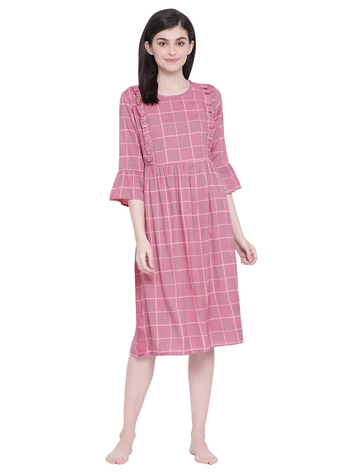 Clovia Womens Rayon Calf Length Casual Nightgown (NS1352P14XL_Pink_XL)