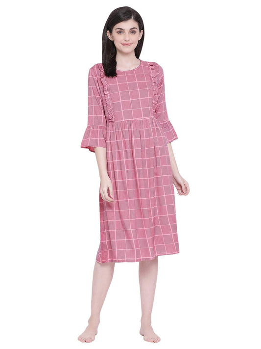 Clovia Womens Rayon Calf Length Casual Nightgown (NS1352P14XL_Pink_XL)