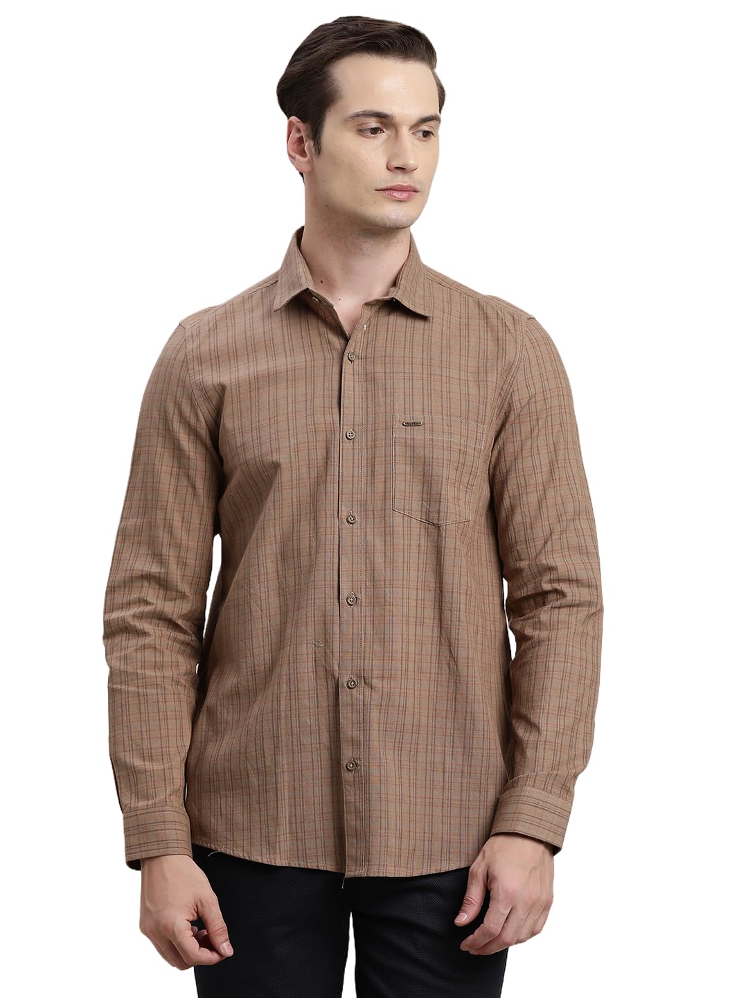 Turtle Men Brown Slim Fit Checkered Handwoven Casual Shirt