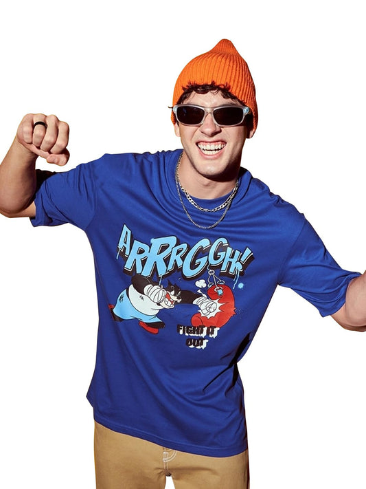 Bewakoof Official Disney Mens Graphic Print Oversized T-Shirt_624570_Blue_M
