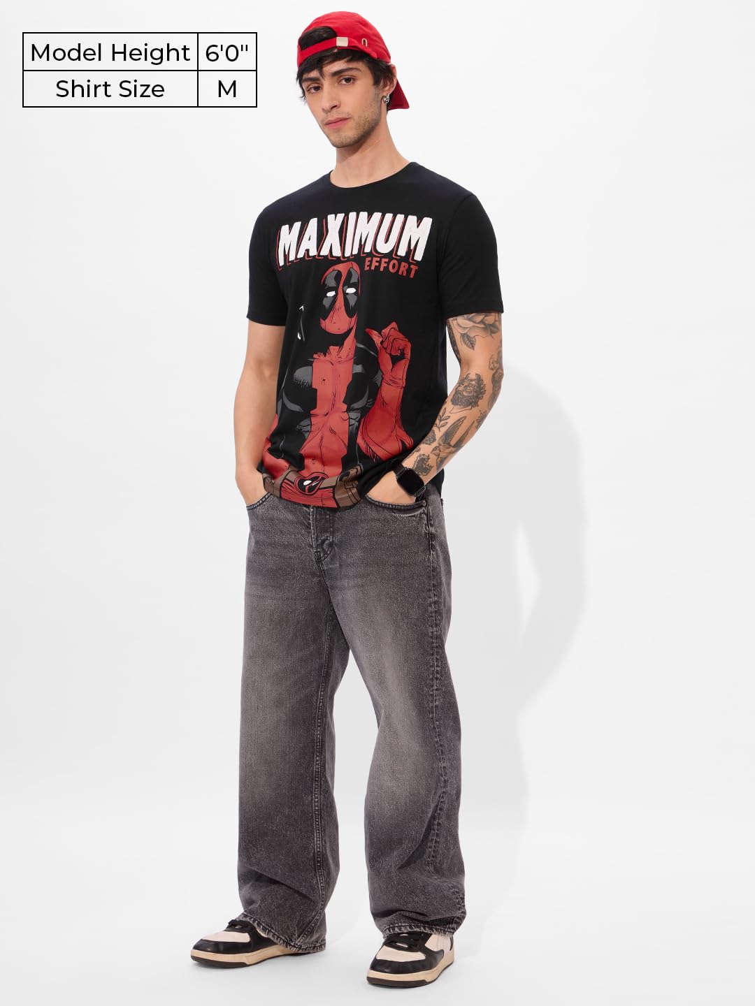 The Souled Store Official Deadpool Originals: Maximum Effort Men and Boys Short Sleeve Round Neck Graphic Printed Regular Fit Co
