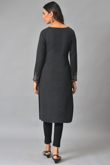 W for Woman Women Blended Polyester Printed Round Neck Straight Winter Regular Kurta