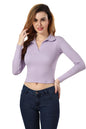 Fabme WomenS Full Sleeves, Collar Rib Top - Lavender