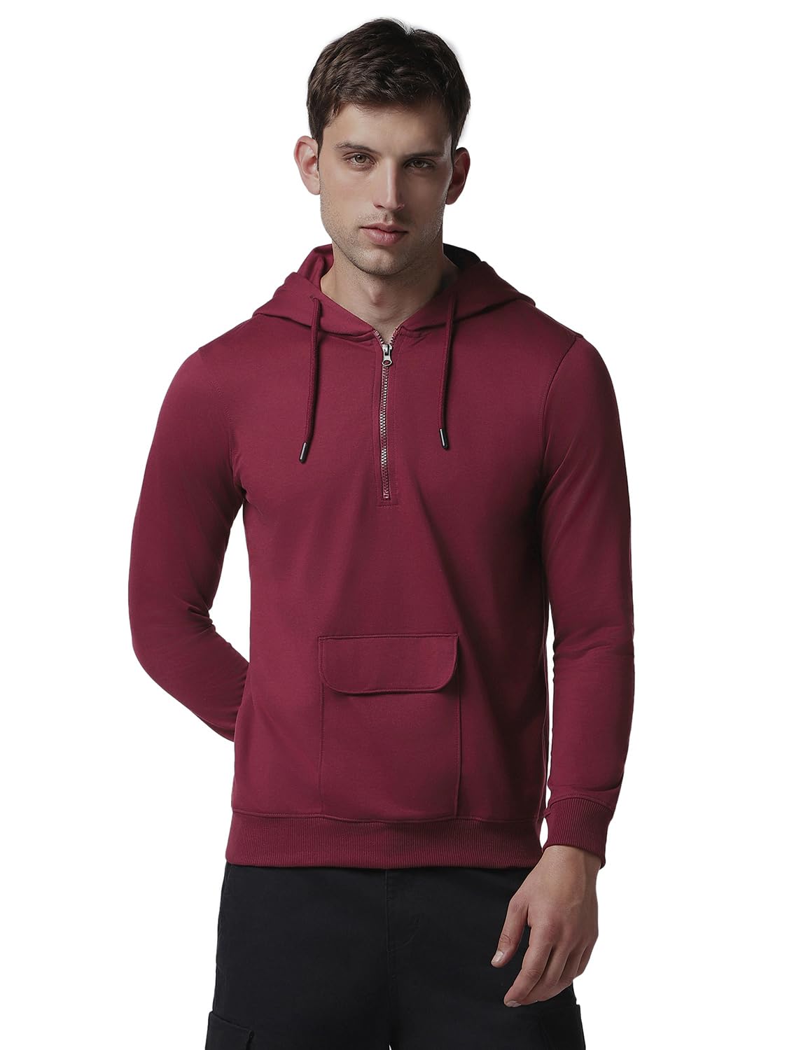 FYLTR Mens Casual Full Sleeve Hoodie with Drawstring - Half Zip Closure | Utility Pocket with Flap | Casual Winterwear for Men