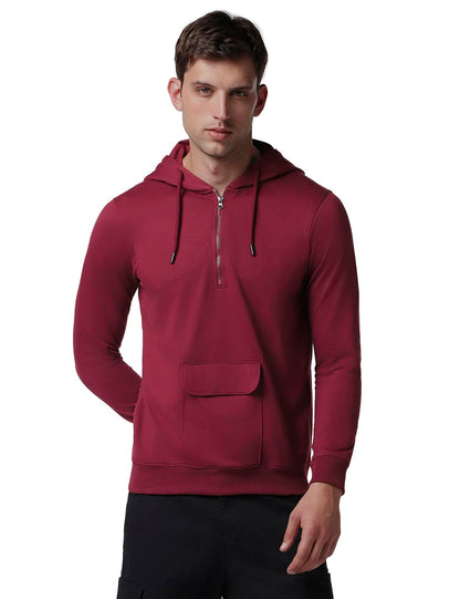 FYLTR Mens Casual Full Sleeve Hoodie with Drawstring - Half Zip Closure | Utility Pocket with Flap | Casual Winterwear for Men