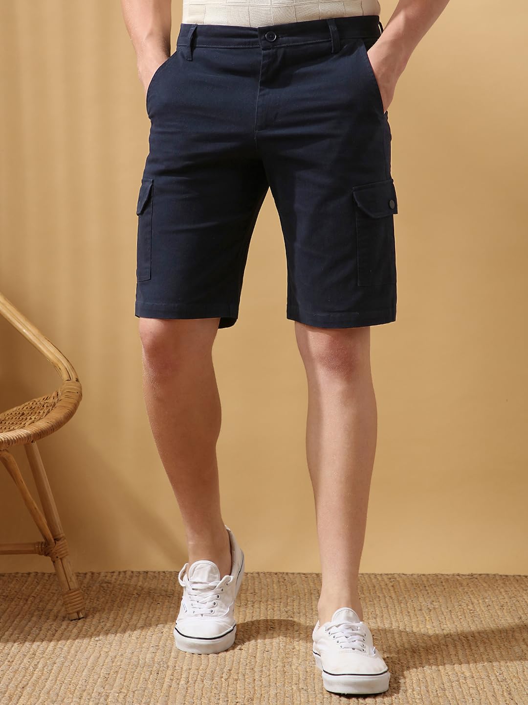 Dennis Lingo Men Navy Regular-Fit Cargo Shorts