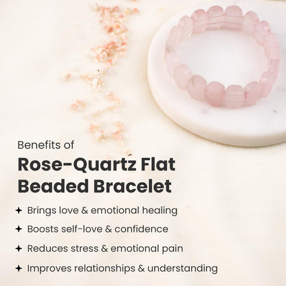 Astrotalk Rose Quartz Flat Bead Stretchable Bracelet | Rose Quartz Crystal for Women | Crystal Jewellery For Love, Calm & Emotional Balance | Gift For Women & Girls | Valentine Gift for Girlfriend