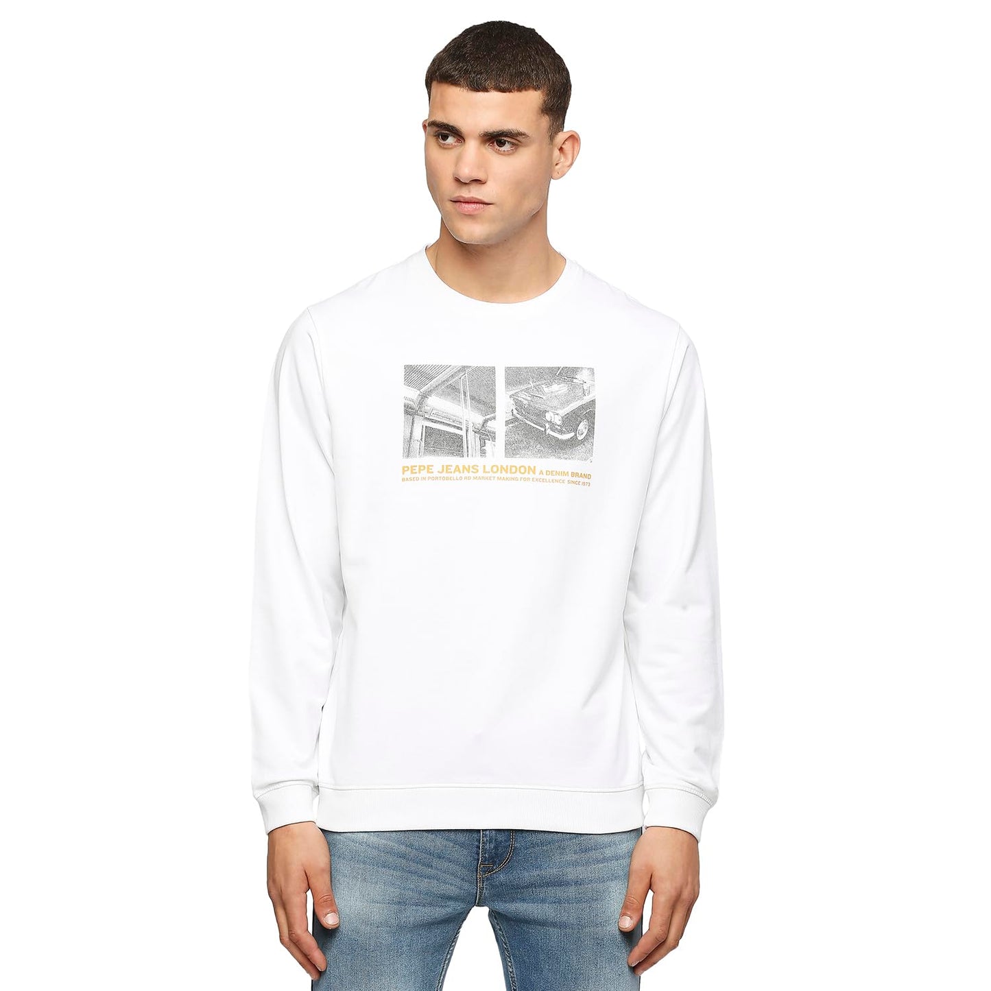 Pepe Jeans MenS Cotton Crew Neck Regular Fit Sweatshirt (Pm582655_White (Large)