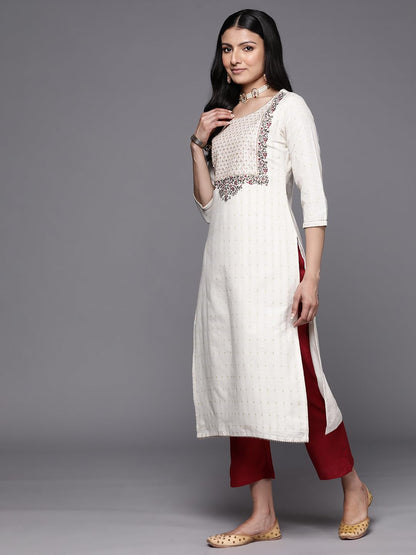 Libas WomenS Cotton Blend Kurta Sets (38078O_Off White