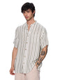 The Souled Store Stripes: Green, White Men and Boys Short Sleeves Collared Neck Button Front Regular Fit Rayon Textured Shirts