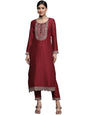 Libas WomenS Silk Embellished Straight Kurta (23518O_Maroon