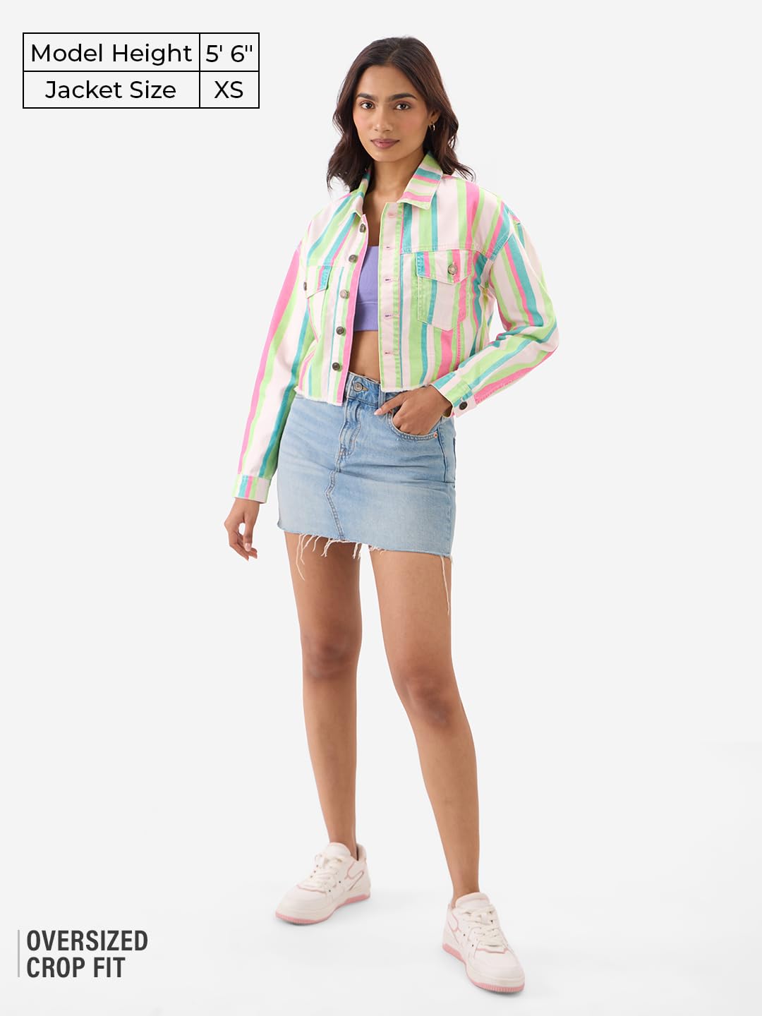 The Souled Store Originals: Blossom Stripes Women and Girls Long Sleeve Zipper Front Oversized Fit Cropped Jackets