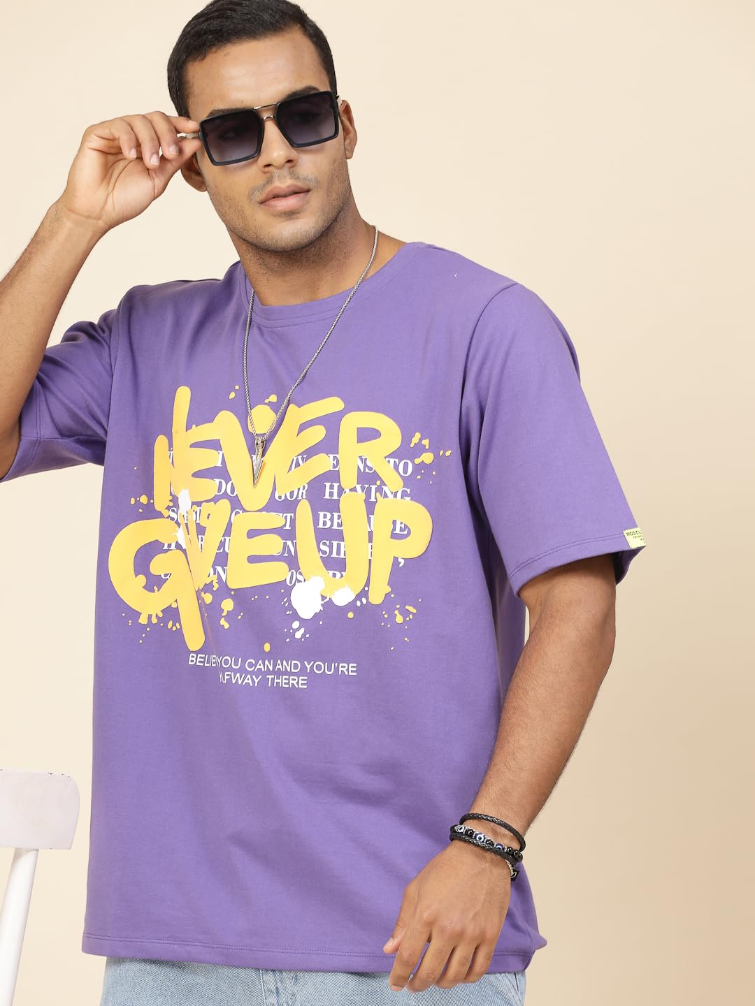 Rigo Terry Printed Oversized T-Shirt for Men | Drop Shoulder, Half Sleeves T-Shirt for Men | Oversized Baggy Fit T-Shirt for Men