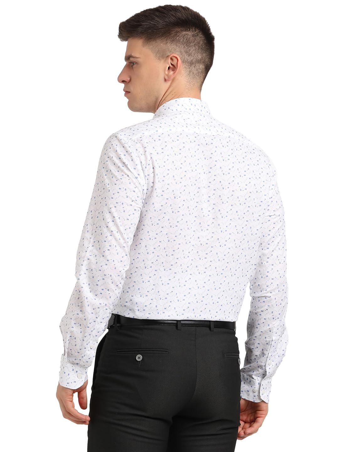 Turtle Men Cotton Linen Slim Fit White Printed Formal Shirt