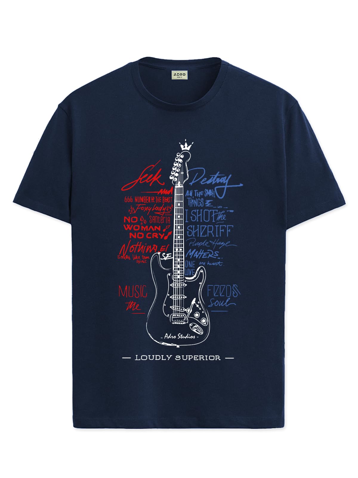 ADRO Guitar Design Printed T-Shirt for Men - 100% Cotton, Regular Fit, Soft Breathable Fabric | RN23-M-GTR-NB