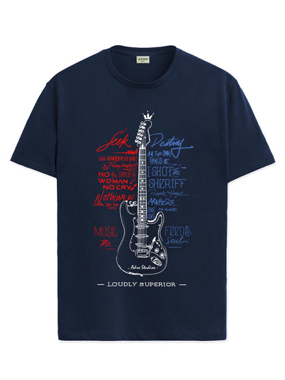 ADRO Guitar Design Printed T-Shirt for Men - 100% Cotton, Regular Fit, Soft Breathable Fabric | RN23-M-GTR-NB