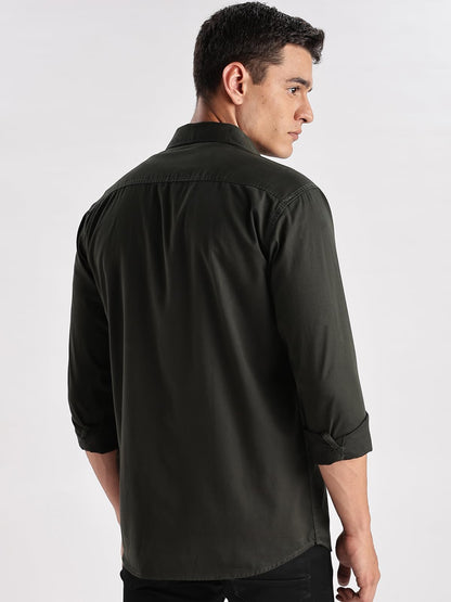 ADRO Cargo Shirts for Men | Double Pocket Mens Casual Shirt | 100% Cotton Plain Shirts | Full Sleeve Shirt | Summer - Regular Fi