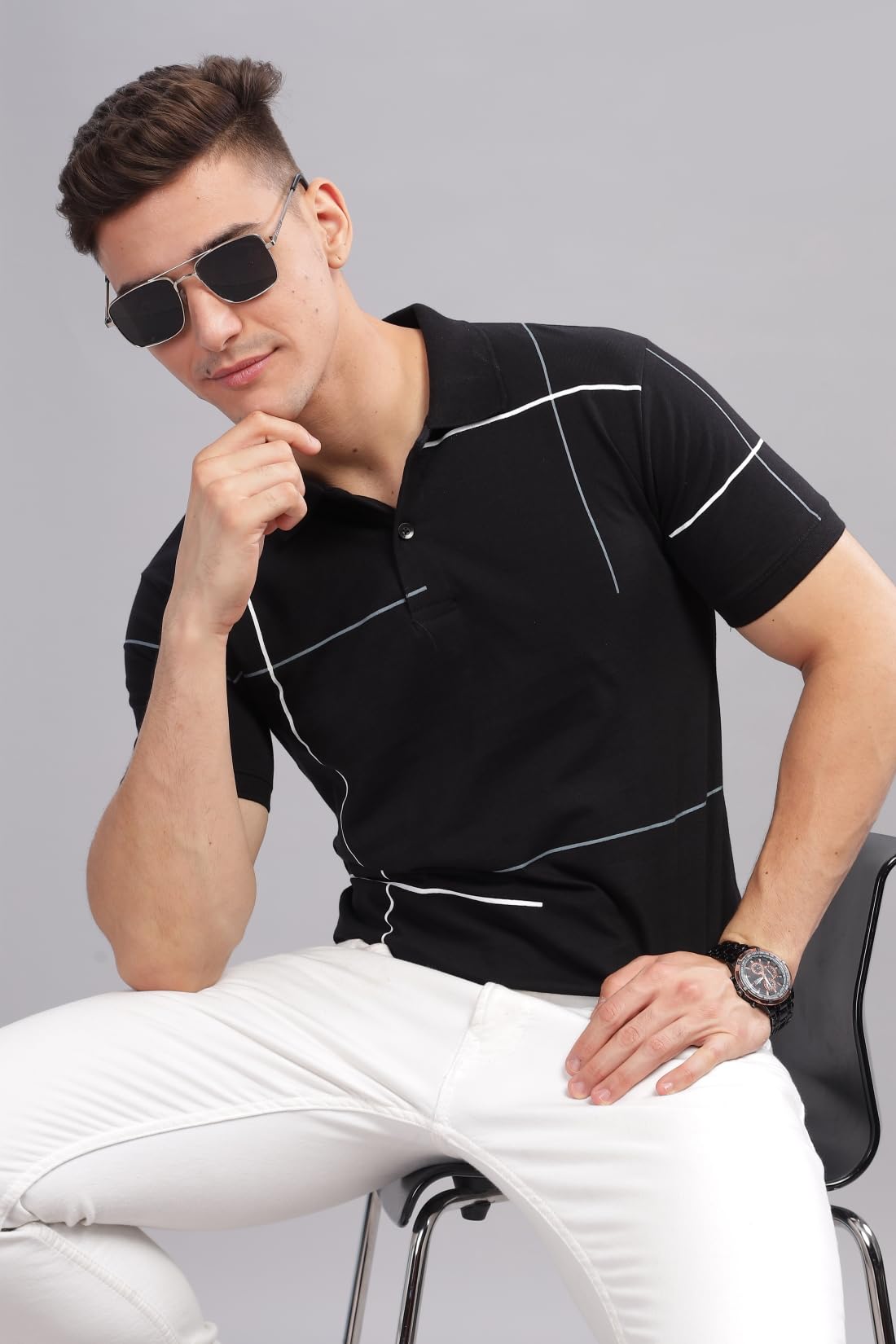 ADRO Regular Fit Polo T-Shirt for Men| Printed Polo T-Shirt | Cotton Polo T Shirt Also in Plus Size|Pnop24-L1-Blwhgr