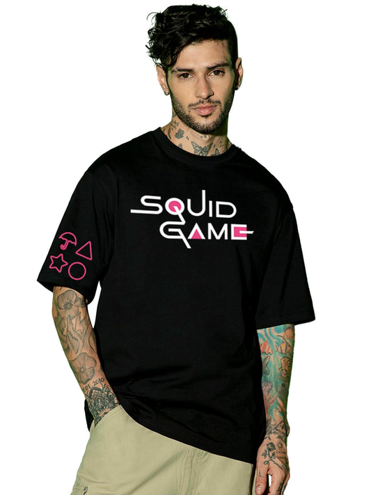 Bewakoof Official Squid Game Merchandise MenS Graphic Printed Oversized Fit Half Sleeve Round Neck Cotton Jersey T-Shirt_657414_