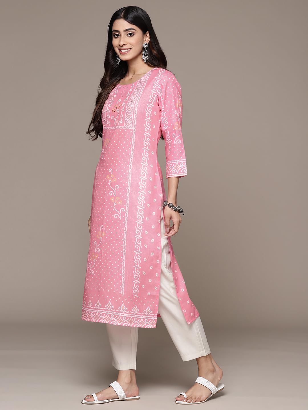 ishin Women's Silk Ethnic Motifs Pink Straight Kurta