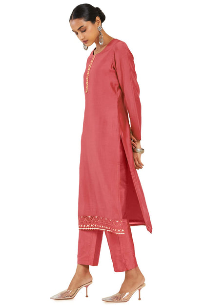 Soch Women Solid red Chanderi Kurta Set