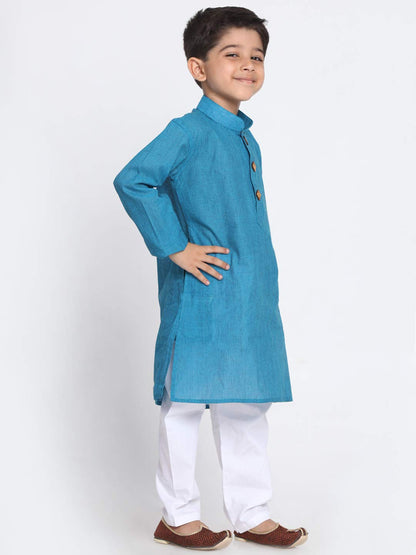 Jbn Creation Boys Pure Cotton Azure And White Kurta Pyjama Set - Ethnic Elegance For Festivals | Comfortable Traditional Pure So