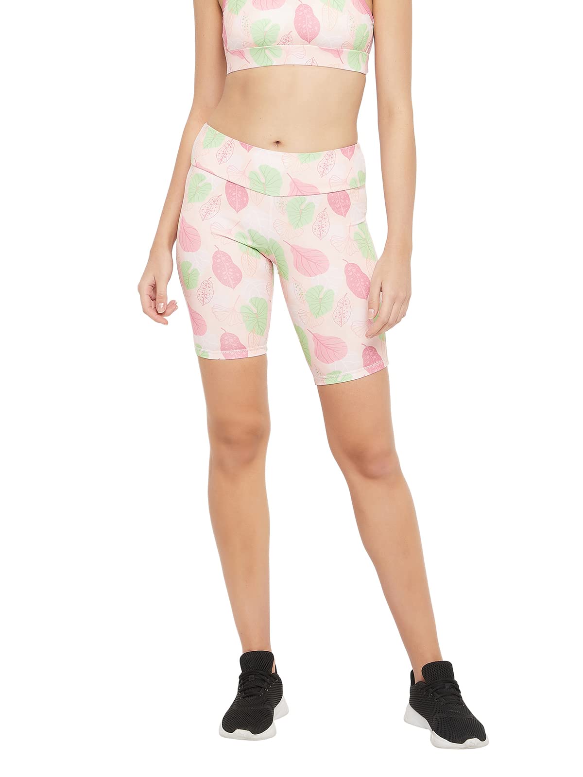 Clovia Womens Comfort-Fit Active Printed High-Rise Cycling Shorts (AB0088A22_Pink_M)