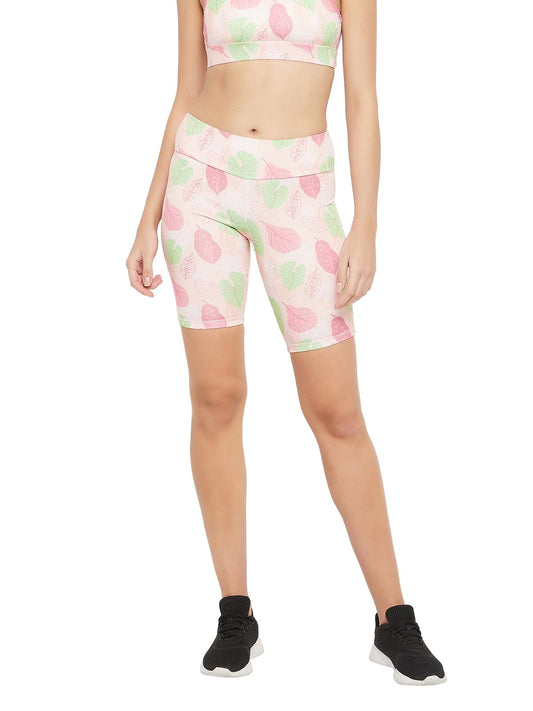 Clovia Womens Comfort-Fit Active Printed High-Rise Cycling Shorts (AB0088A22_Pink_M)