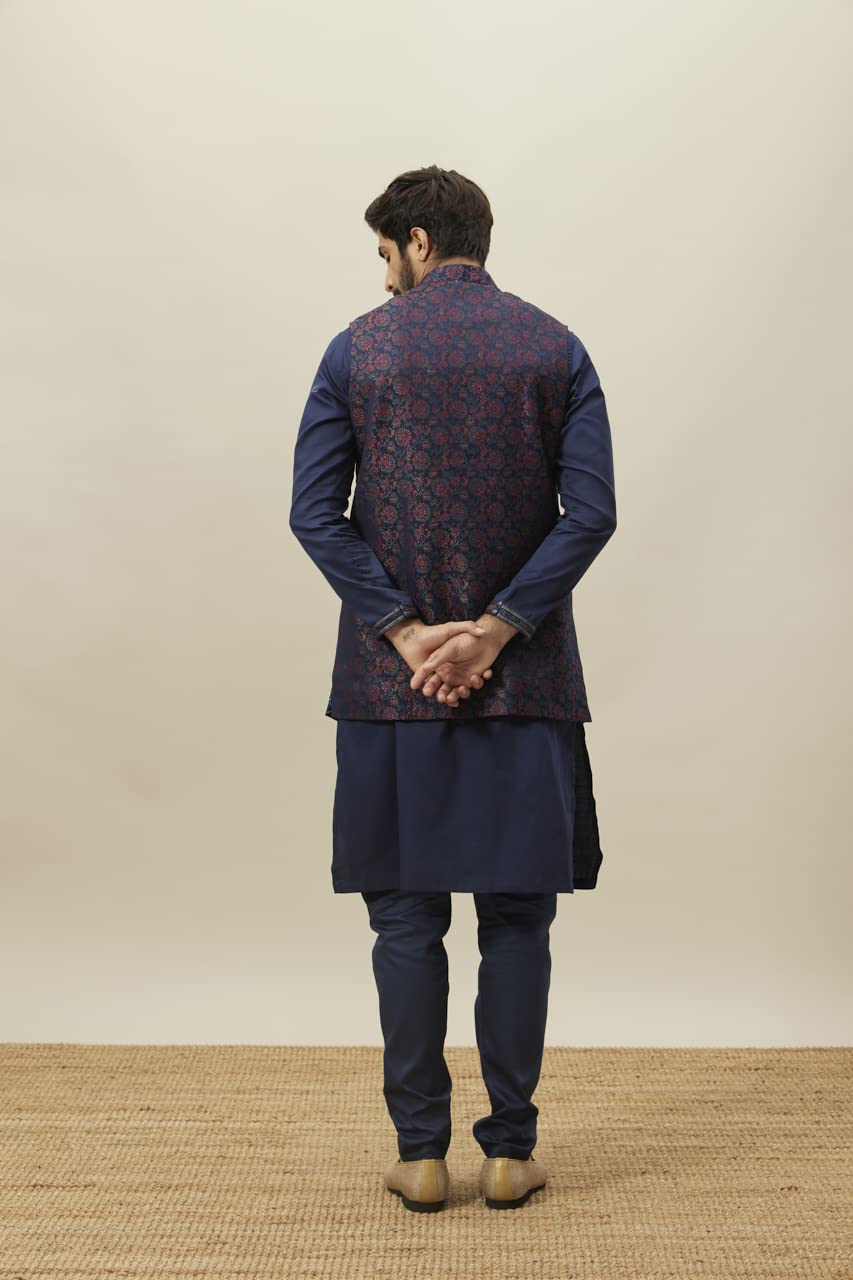 Manyavar Kurta Jacket Set With Payjama For Men, Full Sleeves Mandarin Collar Ethnic Wear Jacket Set For Festival, Wedding, Party