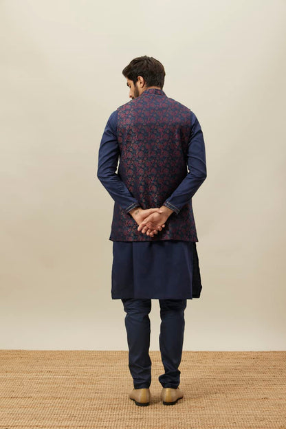 Manyavar Kurta Jacket Set With Payjama For Men, Full Sleeves Mandarin Collar Ethnic Wear Jacket Set For Festival, Wedding, Party