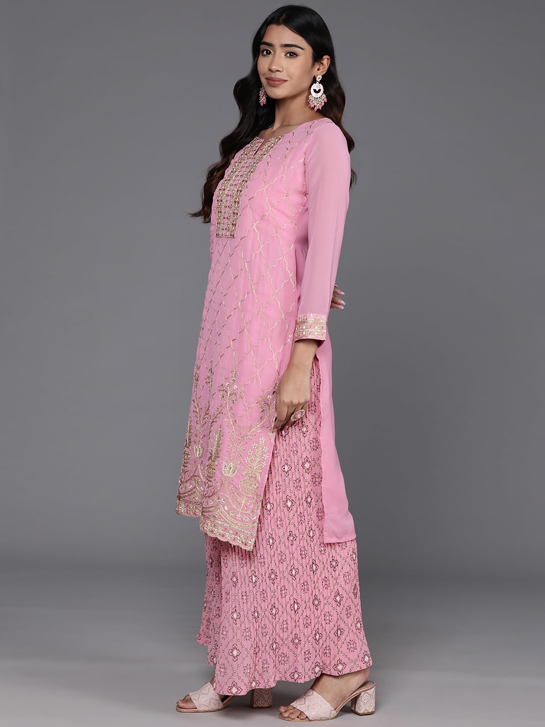 Libas WomenS Georgette Kurta Sets (48390_Pink