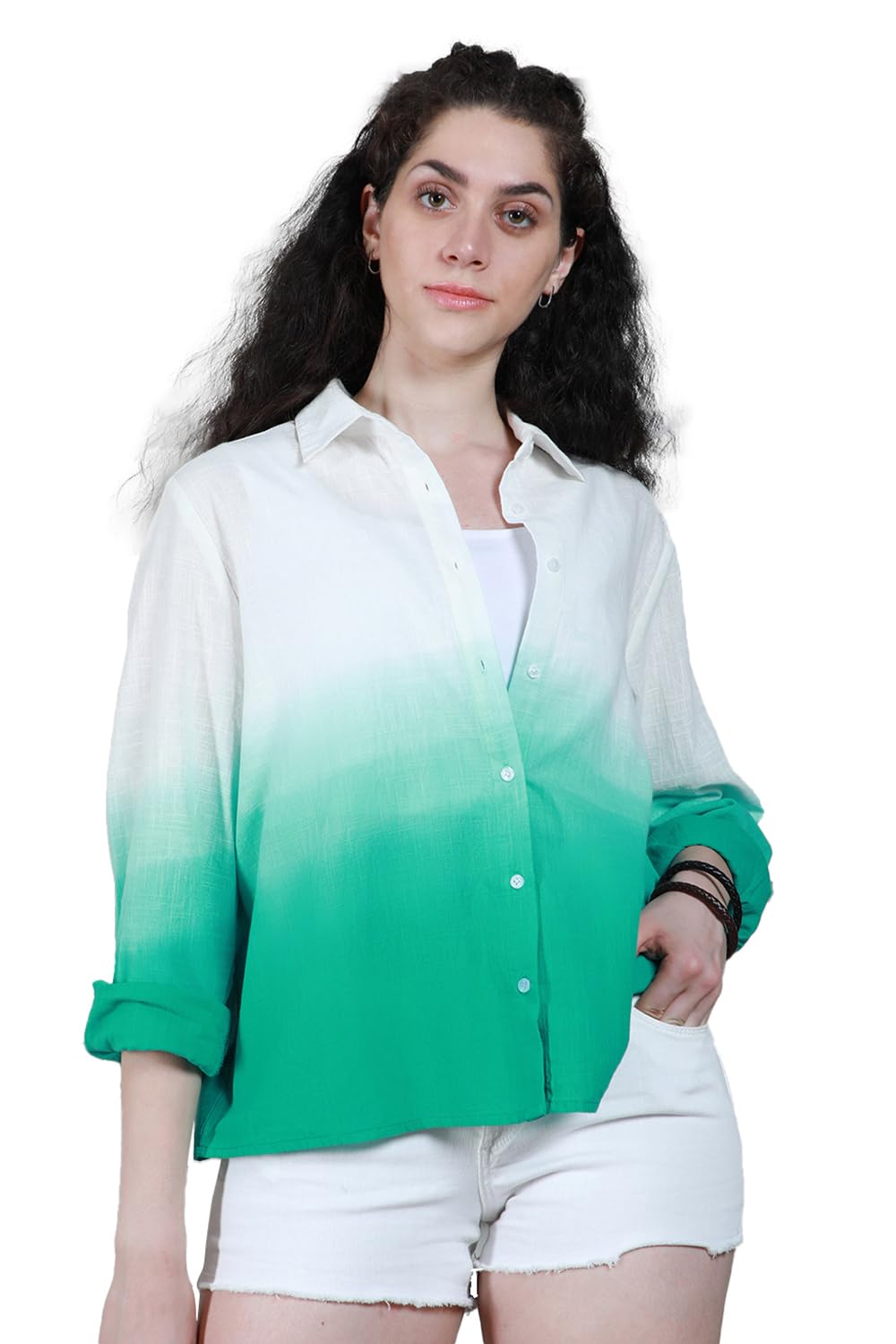 High Star WomenS Oversized Fit Shirt (Hswshs2428_Green