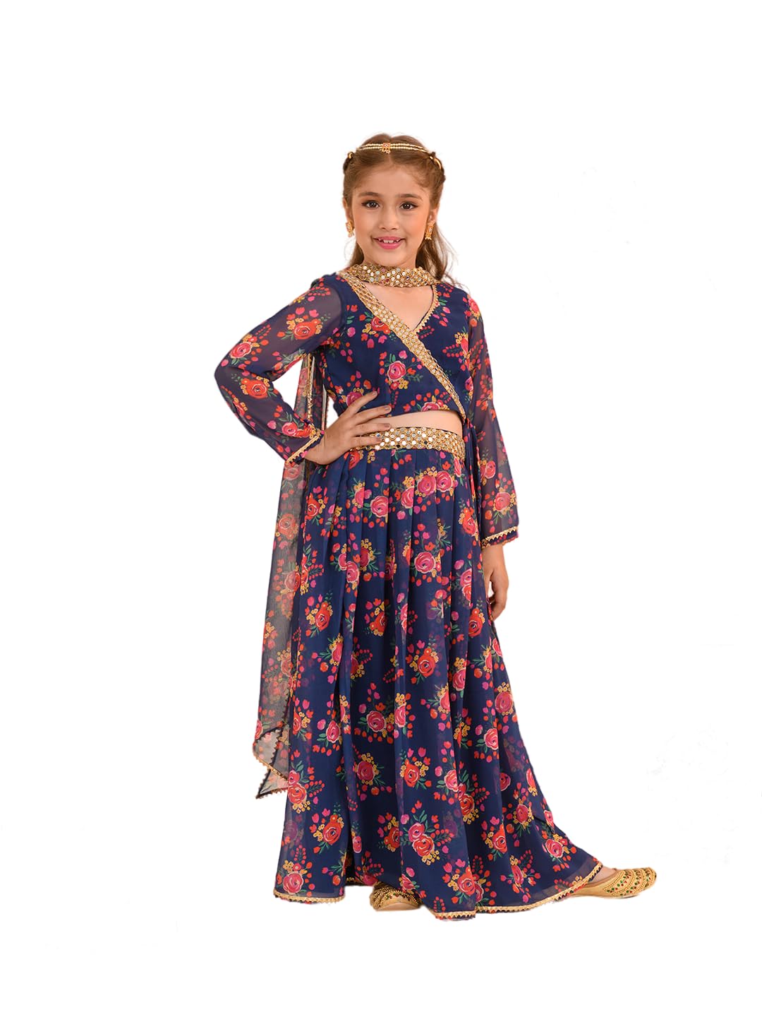Pspeaches Girls Printed Ready To Wear Lehenga Blouse With Dupatta