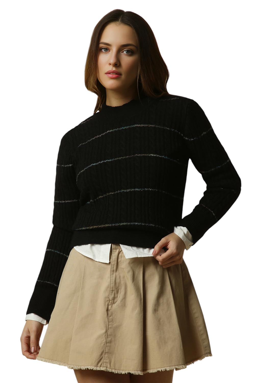 Allen Solly Women Regular Fit Striped Casual Full Sleeve Round Neck Sweater