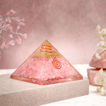Astrotalk Love Attraction Resin Pyramid | Rose Quartz Crystal Pyramid for Relationship Harmony & Self-Love | Vastu Items for Home Decor | Office Table Decoration Items | Gift for Man & Woman