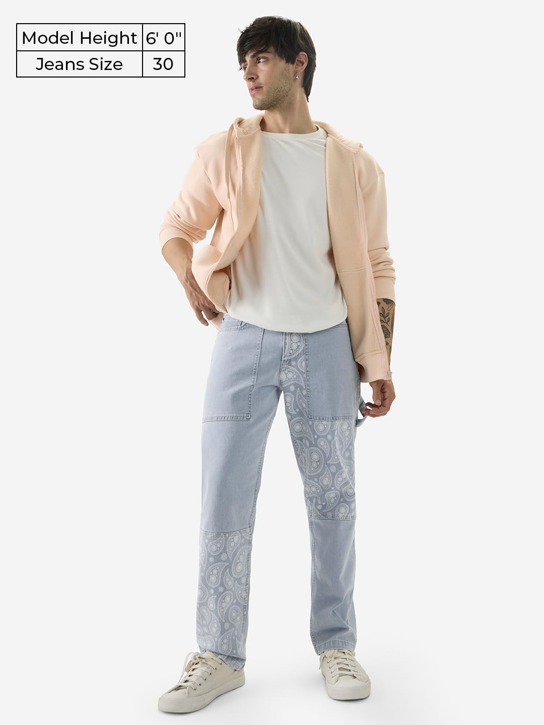 The Souled Store Denim: Air Blue Men and Boys Buttoned Paisley Printed Straight Fit Jeans