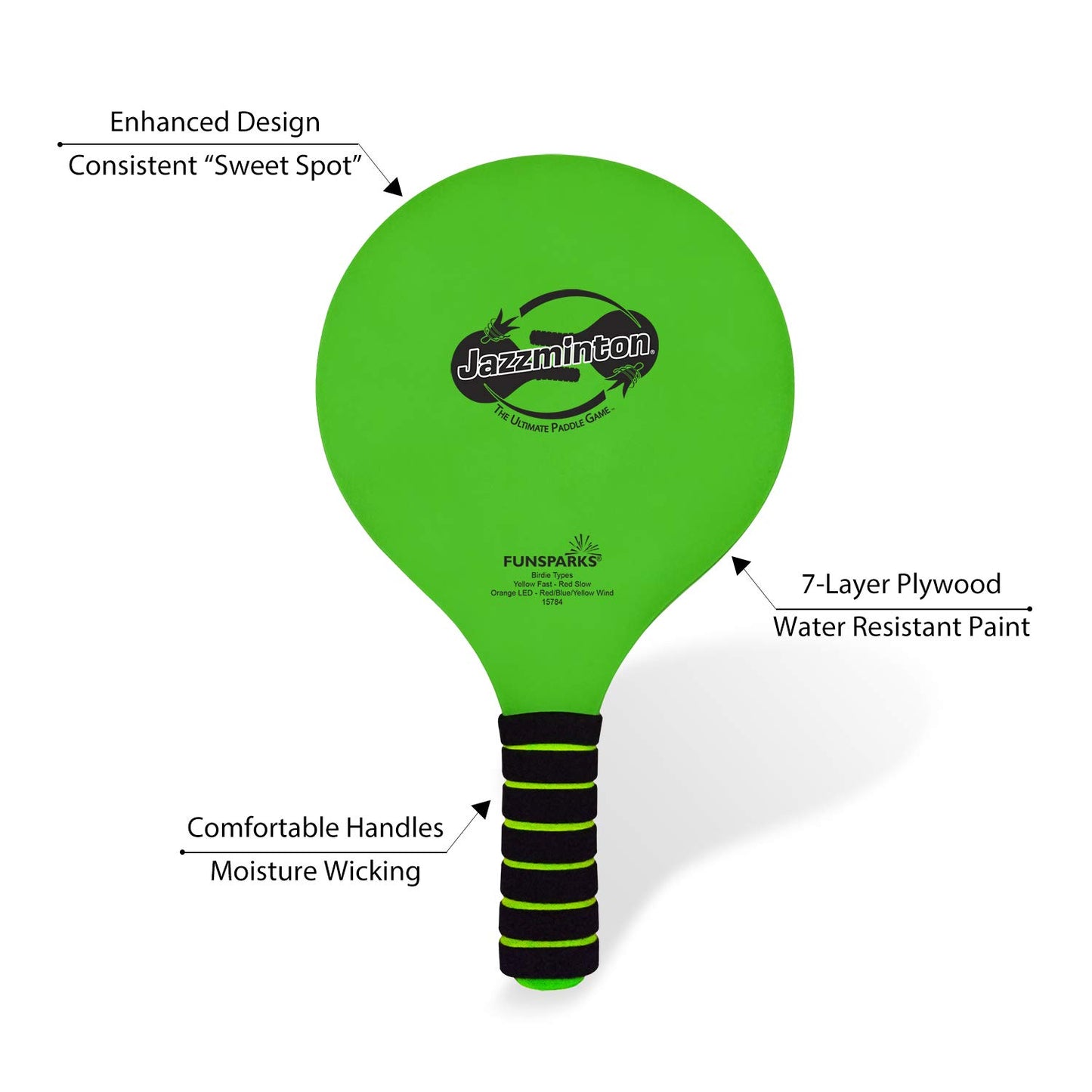 Jazzminton Paddle Ball Game - Deluxe LED Birdie - Indoor/Outdoor Fun for All Ages - One Size - Red - Model JM1300