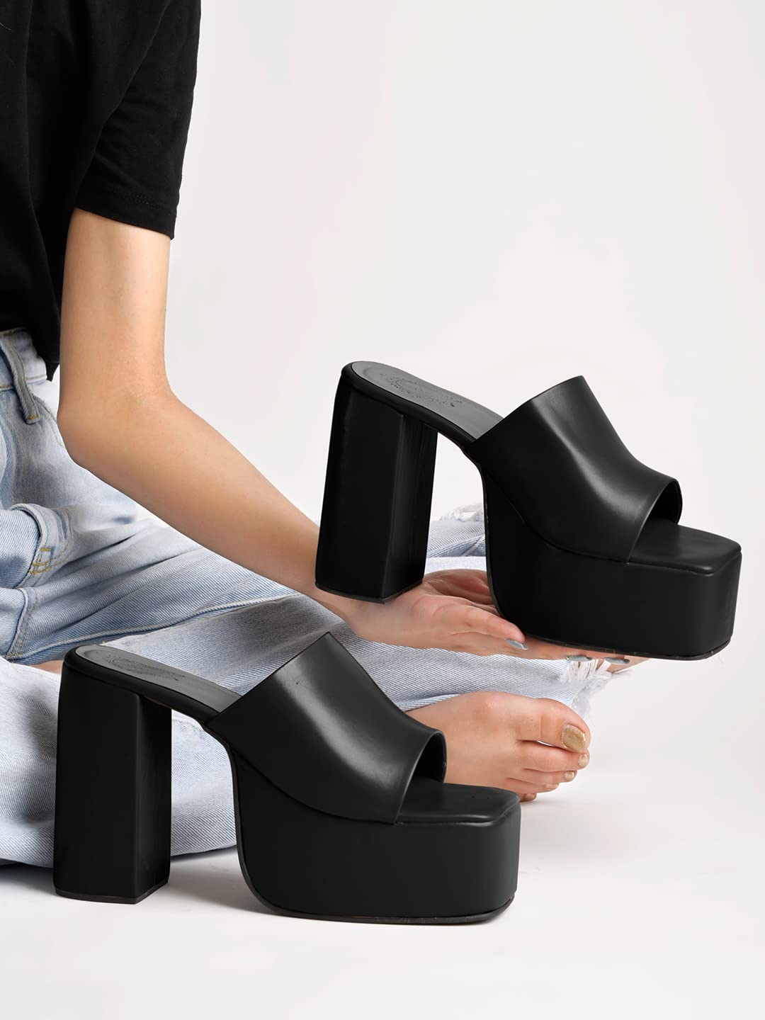 Shoetopia Stylish Solid Black Block Heels For Women