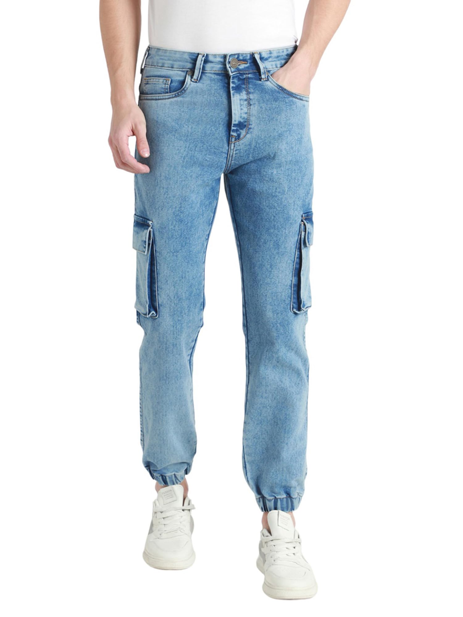 Dennis Lingo Mens | Light Blue | Washed | Mid Rise | Cargo Jogger | Jeans