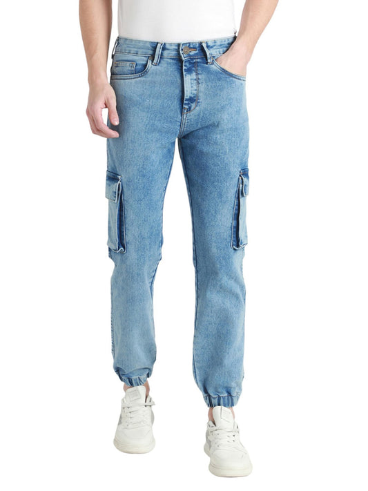 Dennis Lingo Mens | Light Blue | Washed | Mid Rise | Cargo Jogger | Jeans