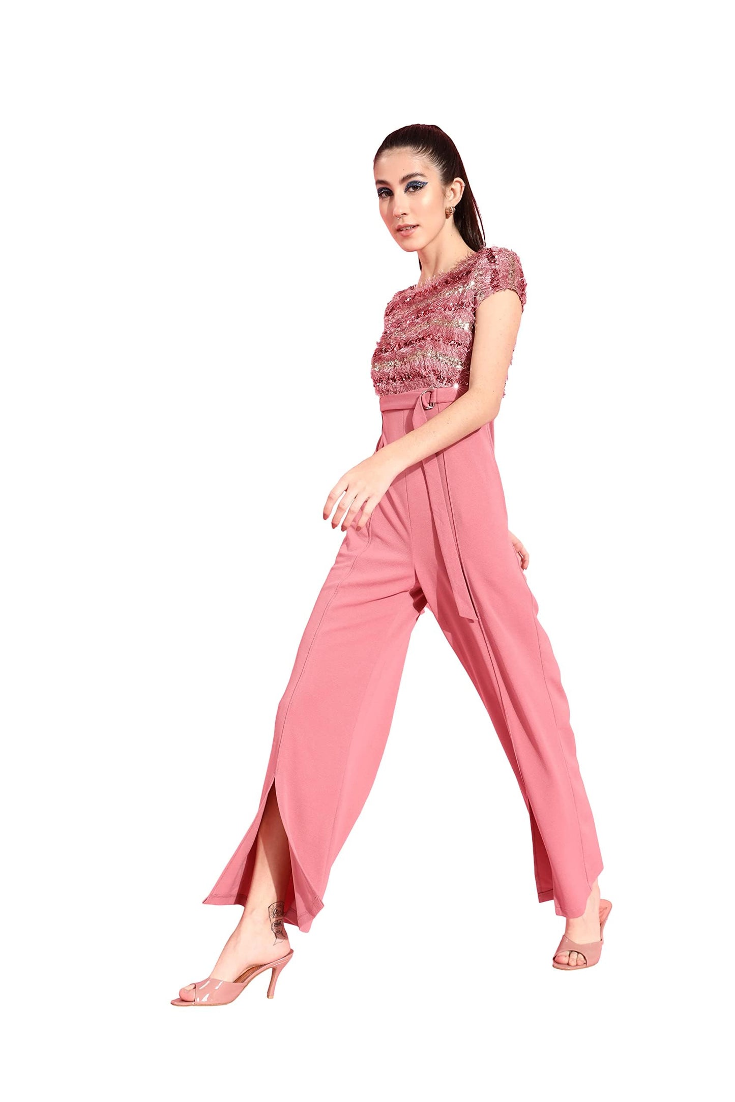 Miss Chase WomenS Dusty Pink Embellished Regular Jumpsuit(Mcaw21D04-97-234-06,Dusty Pink,Xl)
